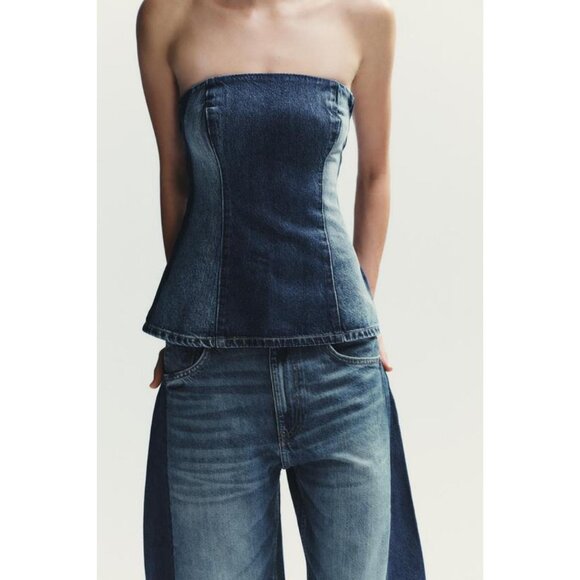 ZARA TRF DENIM BANDEAU TOP - Picture 3 of 8